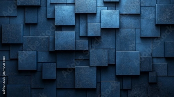 Fototapeta Abstract minimalist wallpaper with minimalistic squares and triangles on Blue background. Banner template with white center text area. Ideal for modern designs.