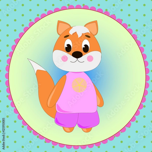 Fototapeta Emblem card with cute cartoon Fox, can be used for wallpaper, design, card, invitation.