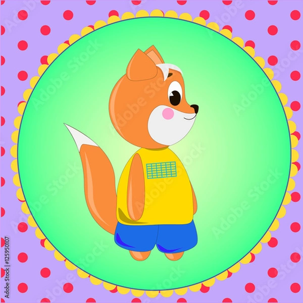 Obraz Emblem card with cute cartoon Fox, can be used for wallpaper, design, card, invitation.