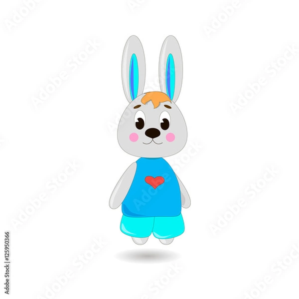 Obraz Сute cartoon Rabbit on a white background, can be used for wallpaper, design, card, invitation.