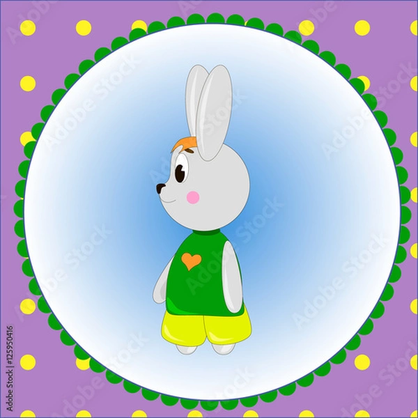 Obraz Emblem card with cute cartoon Bunny,  can be used for wallpaper, design, card, invitation.