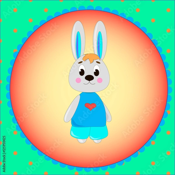 Obraz Emblem card with cute cartoon Bunny,  can be used for wallpaper, design, card, invitation.