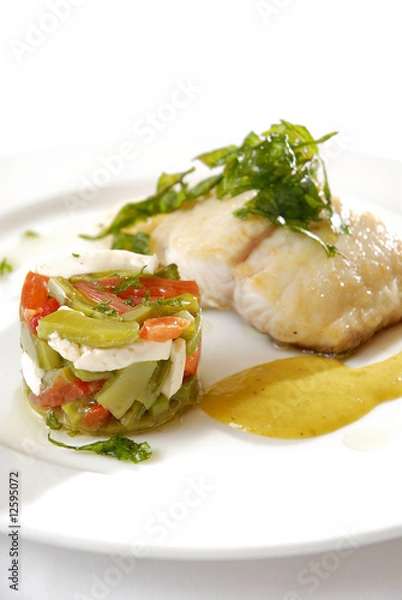 Obraz Pescado en salsa de cilantro con nopales. México