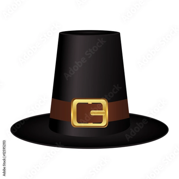 Fototapeta Black hat with a gold buckle on  white background