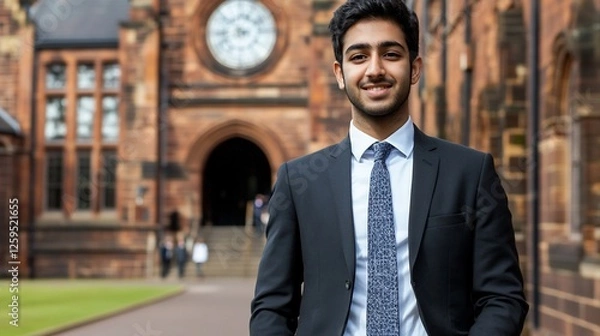 Obraz Confident Young Man in Suit Outside University