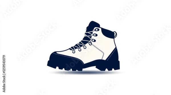 Obraz Hiking boot icon, a simple on a white background, with a navy blue and white color scheme, high resolution, and professional design
