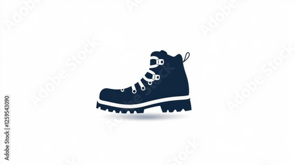 Obraz Hiking boot icon, a simple on a white background, with a navy blue and white color scheme, high resolution, and professional design