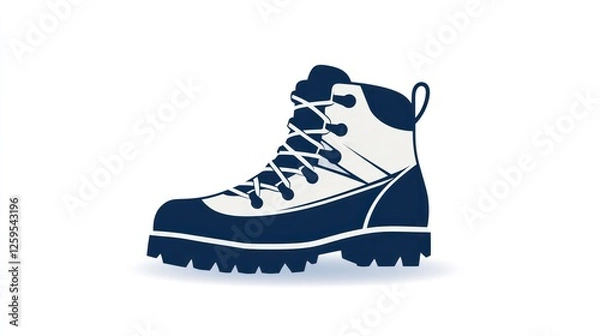 Fototapeta Hiking boot icon, a simple on a white background, with a navy blue and white color scheme, high resolution, and professional design