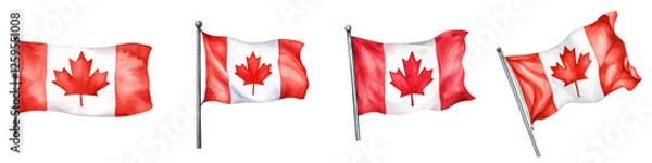 Fototapeta Proudly waving Canadian flags in various styles and designs, isolated on transparent background.