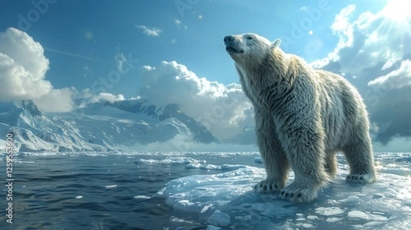 Fototapeta Polar Bear on Ice Floe in Arctic Landscape