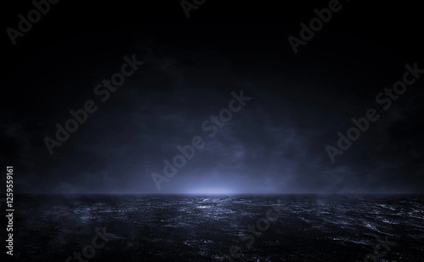 Fototapeta 3D Rendering Abstract asphalt light in a dark empty street lightning.