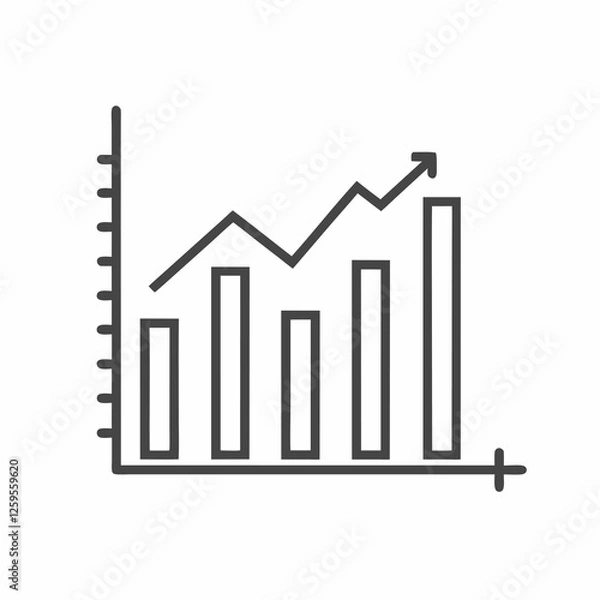 Fototapeta This vector illustration features a bar chart displaying upward trends with distinct bars and a line moving toward success, symbolizing growth and progress in data analysis.