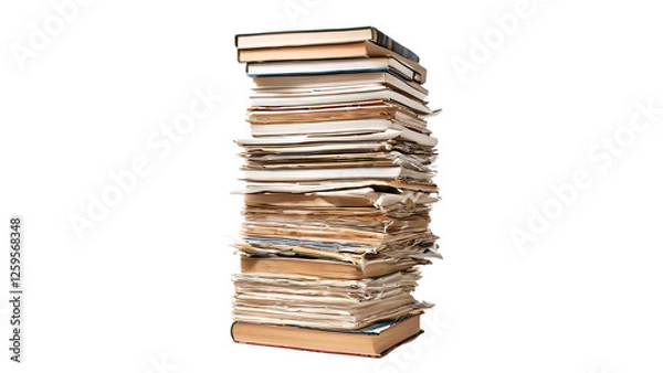 Obraz Tall Stack of Old Books and Papers on Black Background