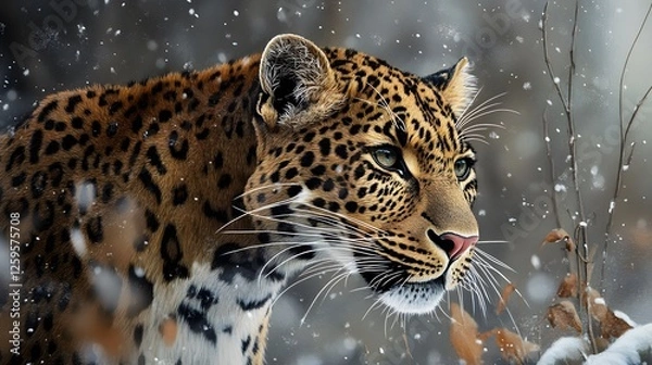Fototapeta Leopard on a winter day
