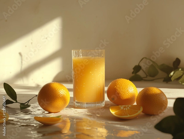 Fototapeta fresh orange juice and oranges