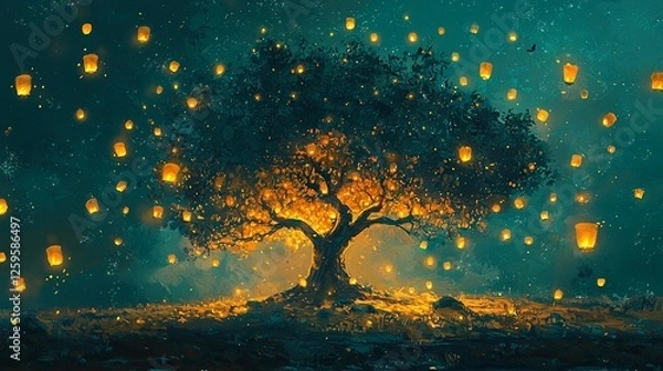 Fototapeta Enchanted Tree, Sky Lanterns
