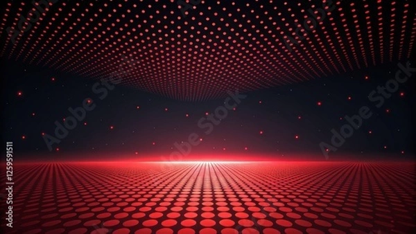 Fototapeta Futuristic and technology background concept, Abstract red dot pattern with glowing horizon