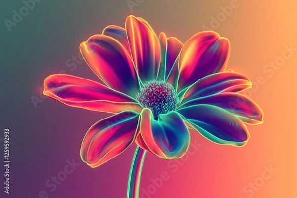 Obraz A colorful neon flower in full bloom captured against a soft gradient background for added vibrancy