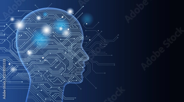 Obraz Vector Artificial Intelligence Concept Illustration With Text Space On A Dark Blue Background.