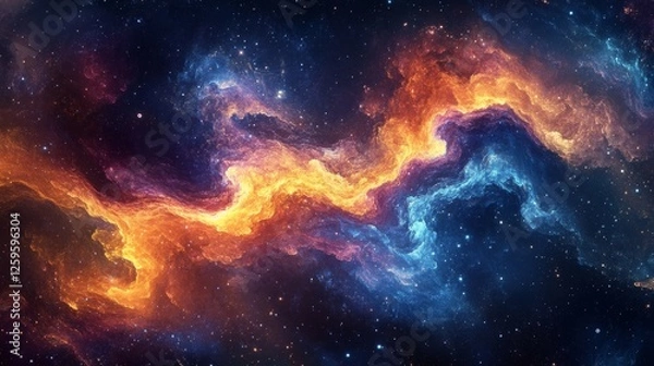 Fototapeta Abstract cosmic nebula swirls background. Featuring cosmic nebula swirls and vivid colors. Emphasizing depth and motion. Ideal for space and artistic themes.
