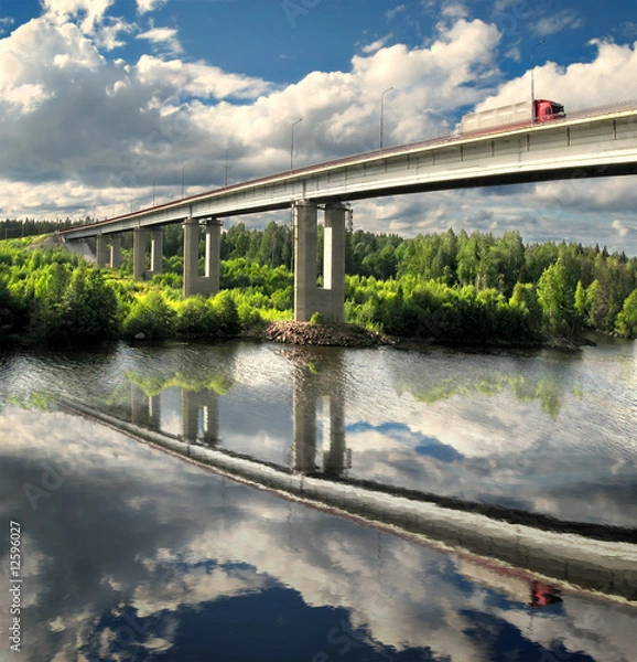 Fototapeta bridge and truck, Saima channel, Baltic sea, highway Scandinavia