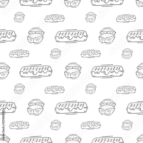 Obraz bread pattern. bakery seamless pattern. doodle bread seamless pattern. doodle bakery background