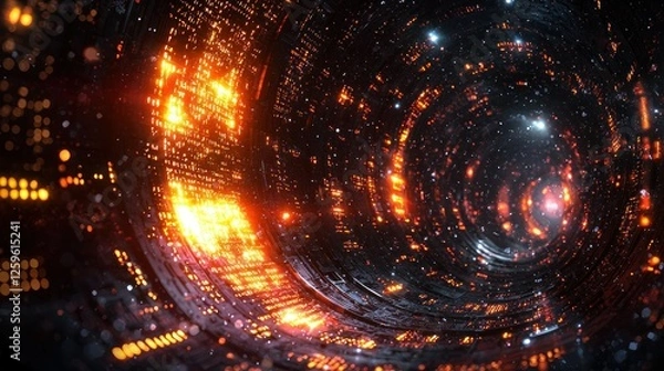 Obraz Fiery cosmic tunnel, swirling nebula, digital art, background, sci-fi