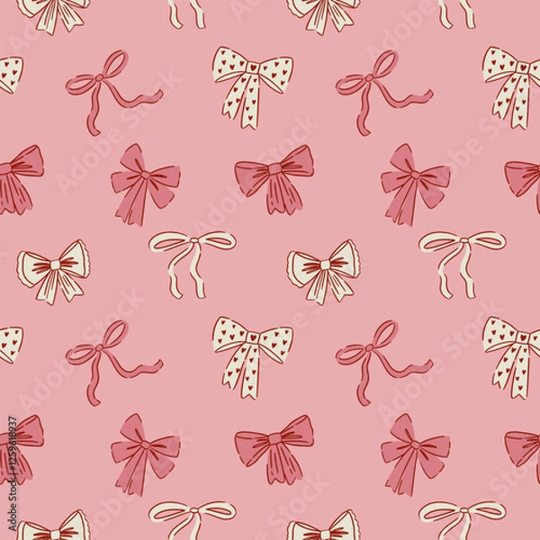 Fototapeta Cute pattern with bows. Vector illustration. Design for wallpaper, wrapping paper, clothing, cards and invitations. Vintage hand drawn art.