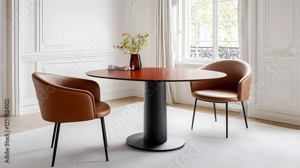 Fototapeta Modern Round Table and Stylish Chairs in Elegant Interior Setting