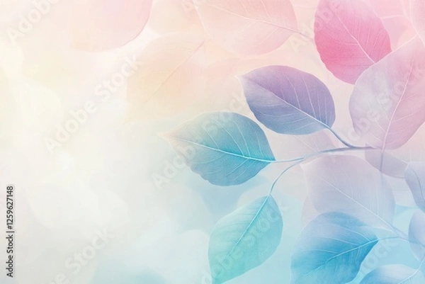 Fototapeta serene composition featuring delicate pastel leaves against soft gradient background, evoking sense of calm and tranquility. gentle colors blend harmoniously, 