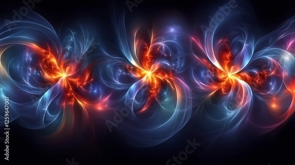 Fototapeta Abstract fiery blue and orange fractal flowers