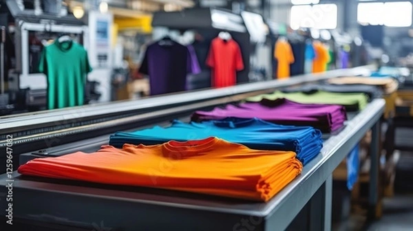 Obraz Colorful T-shirts Ready for Printing in a Manufacturing Facility