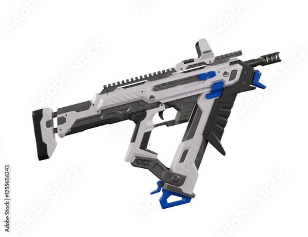 Fototapeta Sci Fi submachine gun isolated on white