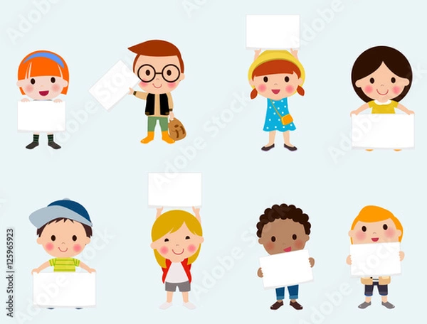 Fototapeta kids with empty sign on a white background