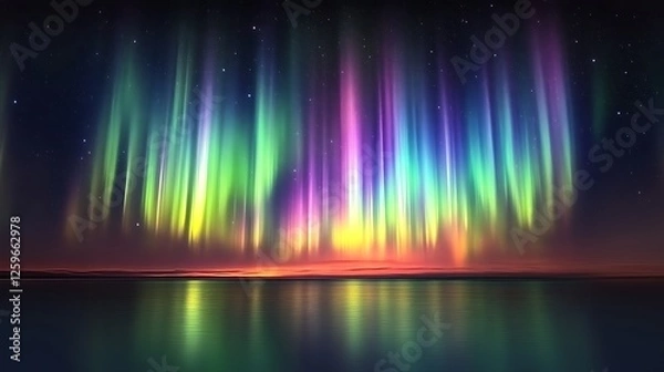 Fototapeta Vibrant Aurora Borealis Display Over Calm Waters