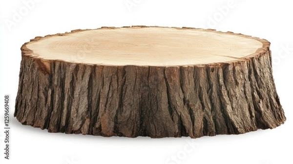 Fototapeta Natural Round Wooden Log Slice with Distinctive Texture and Rustic Appearance on White Background