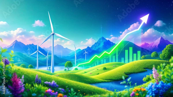 Obraz Digital landscape with wind turbines