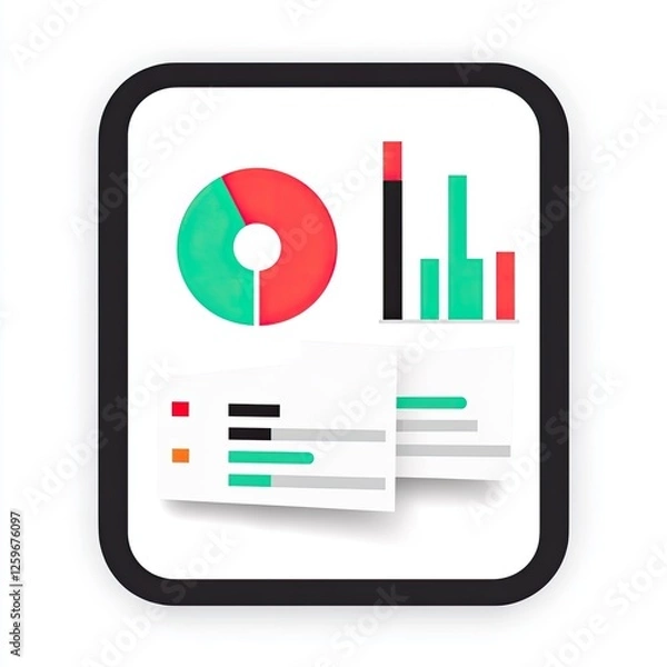 Fototapeta Colorful data visualization graphic overlaying documents