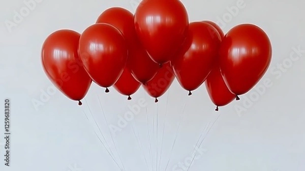 Fototapeta A cluster of shiny red balloons floats against a white background