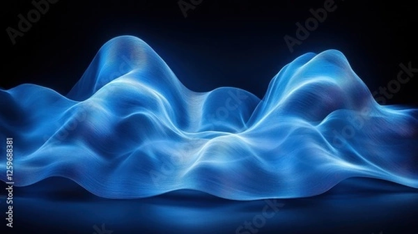 Fototapeta Abstract blue glowing waves, dark background, digital art, website banner