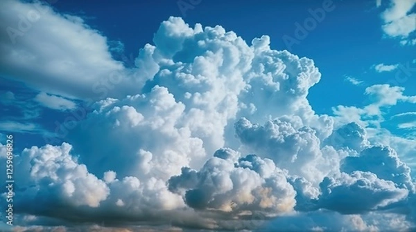 Obraz Majestic Fluffy White Clouds Against a Bright Blue Sky