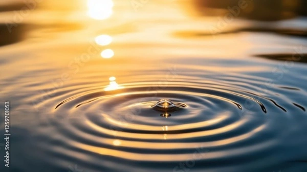 Obraz Ripple Effects of Water Droplet at Sunset