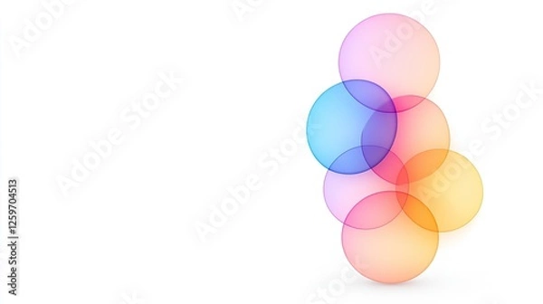 Fototapeta Colorful translucent circles overlapping on a white background, creating a vibrant visual effect