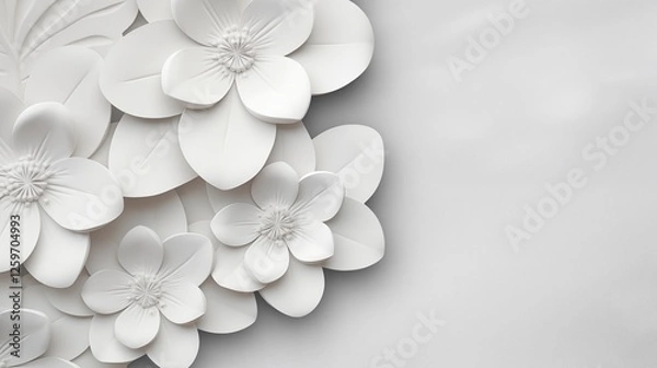 Fototapeta paper cut of power point background with minimalsflowers ,generative ai illustration