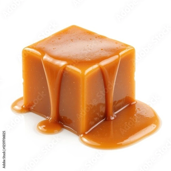 Obraz Melted caramel candy cube with drips