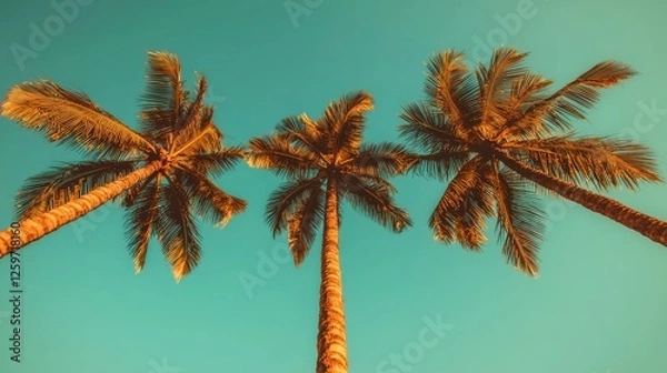 Fototapeta Tropical palm trees against a clear sky, vacation background