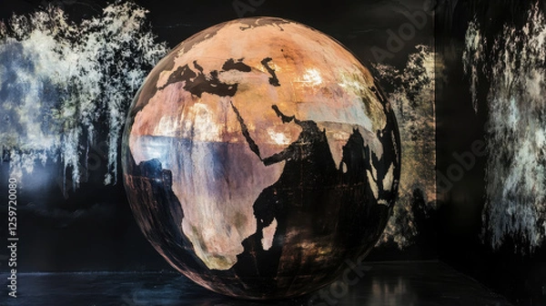 Fototapeta Huge Oil Painting of a Realistic Globe Artwork in an Artistic Space
