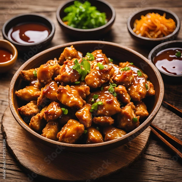 Fototapeta fried chicken with chili sauce