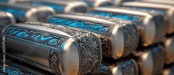 Fototapeta Ornate Silver Boxes with Blue Decorations