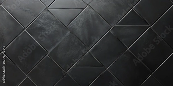 Fototapeta Black matte ceramic tiles with a striking triangular diamond pattern, perfect for modern interiors, wall decor, and sleek architectural designs.
